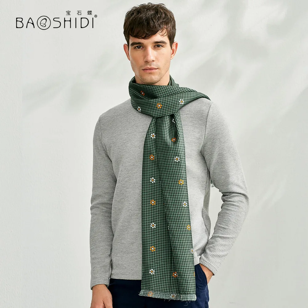 [BAOSHIDI] мужской Шелковый двухслойный шарф, модный нежный мужской шелковый шарф из натурального шелка, чистый саржевый Шелковый шарф