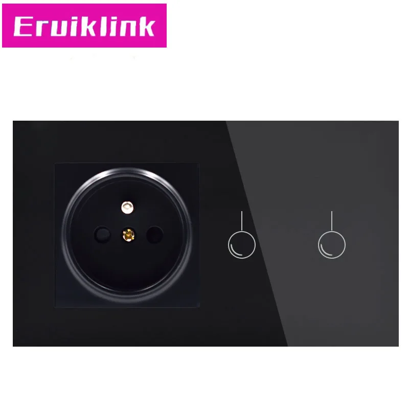 Настенный светильник Eruiklink AC220~ 250 В, белая кристальная стеклянная панель, 16А стандарт ЕС, настенная розетка с сенсорным выключателем - Цвет: 2gang switch socket