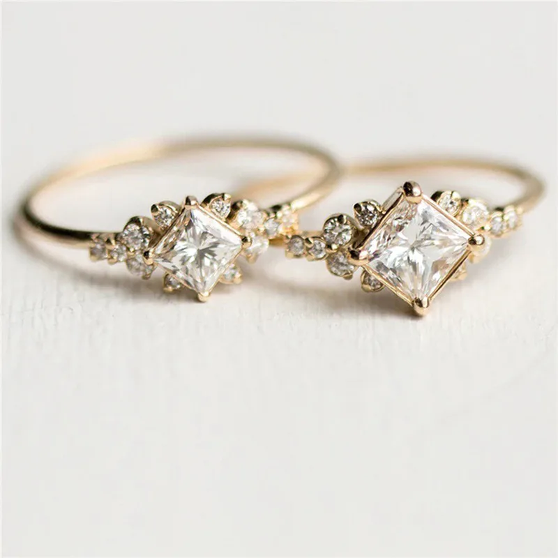 BOAKO новейшие модные свадебные кольца для женщин золотого цвета Кристалл кубического циркония квадратное кольцо ювелирные изделия anillos X7-M1