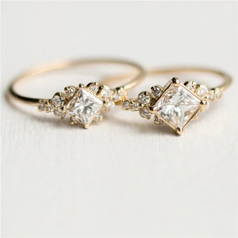 BOAKO 2018 Newest Fashion Wedding Rings for Women Gold-Color Crystal Cubic Zirconia Square Shape Ring Jewelry anillos X7-M1