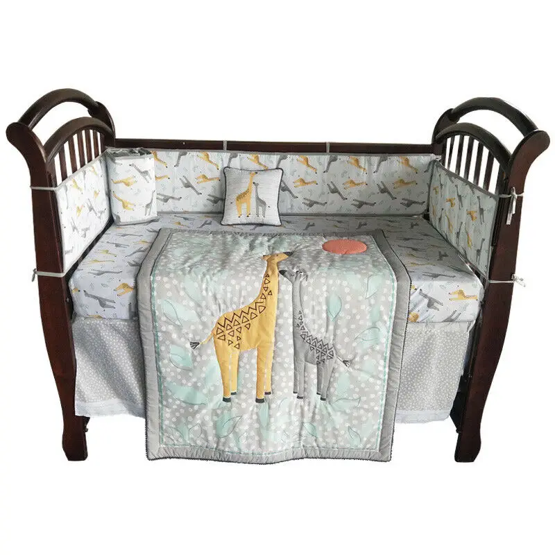 Комплект постельного белья из 8 предметов для маленьких мальчиков, детское одеяло с рисунком жирафа, бамперная простыня, юбка для детской кроватки, Комплект постельного белья для маленьких девочек, Lecho Para La Cuna De Bebe