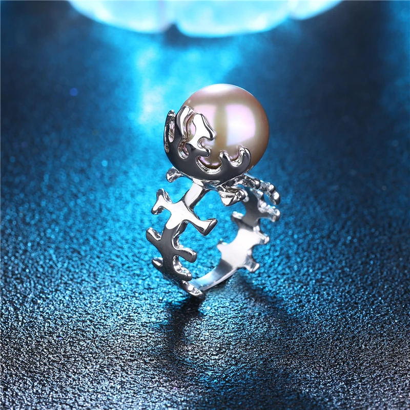 Личность уникальная белого золота Цвет Fishbone Pearl Ring Защита окружающей среды сплав
