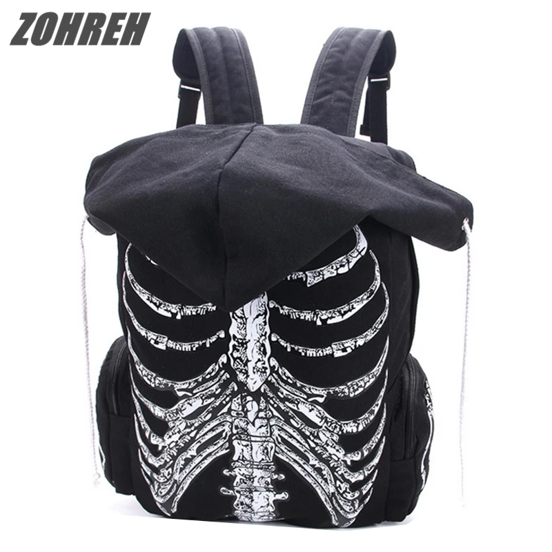 

Multifunction School Bags Unisex Skull Skeleton Printed Backpack Gothic Punk Style Women Designer Even Hat Backpack Travel Bag