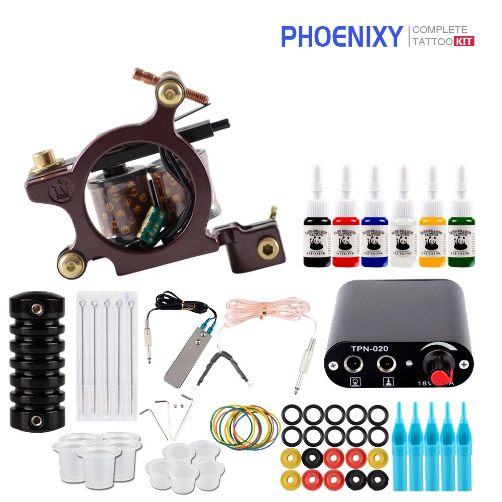 

Complete Tattoo Kit Machine Guns Set 4 Colors Inks Kit Liner Needles Tattoo Power Supply Disposable Supplies Complete Tattoo Kit