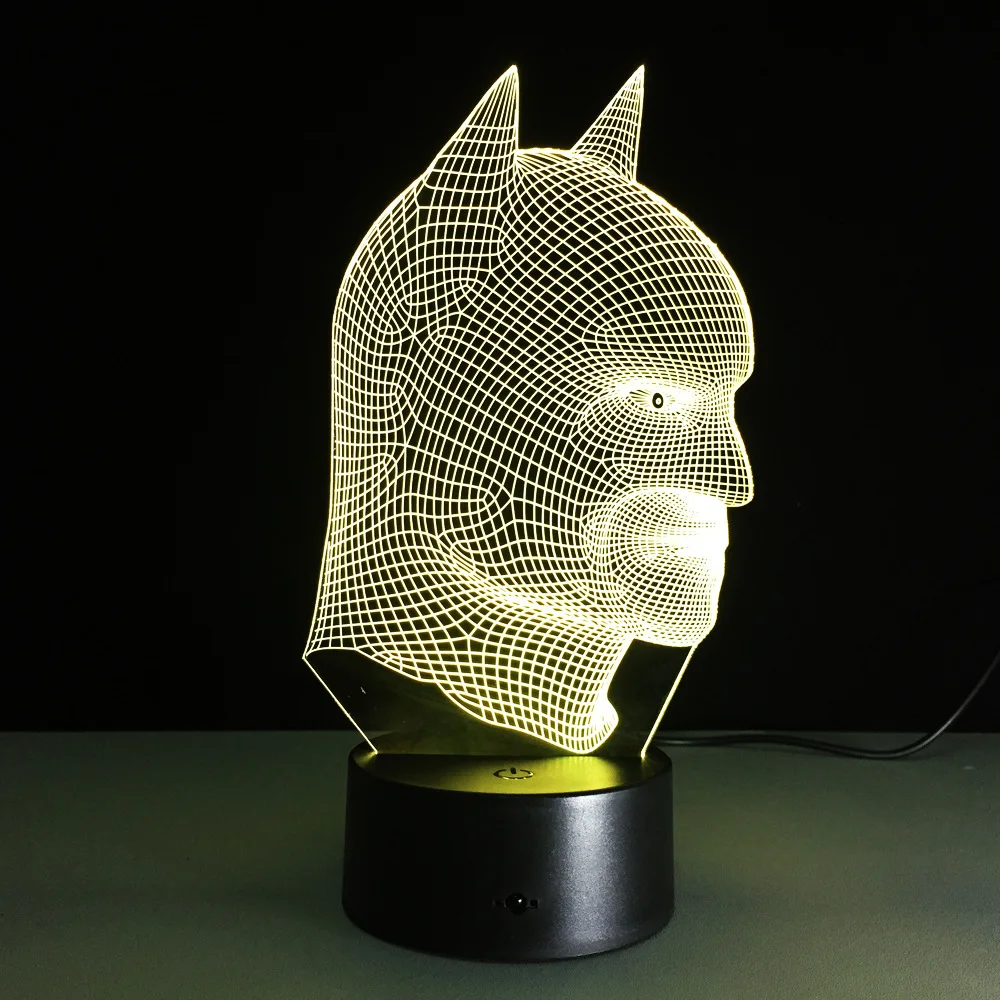 7 видов цветов меняющая 3D иллюзию светодиодный ночник Бэтмен супергерой лампа