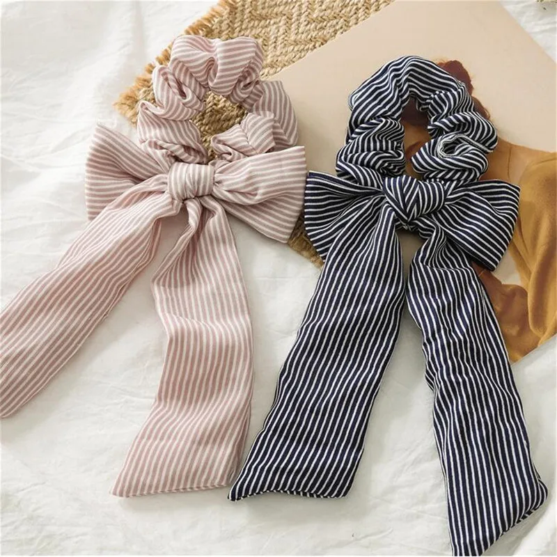 

Striped Bow Streamers Hair Ring Fashion Ribbon Girl Hair Bands Scrunchies Ponytail Hair Bows Girl Holder Rope Hair Accessories