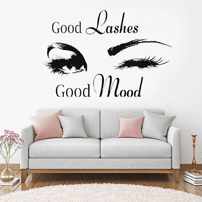 

Good Lashes Good mood Beauty Salon Quote Wall Stickers Decal Eye Eyelashes Art Modern Beauty Shop Vinyl Mural F896