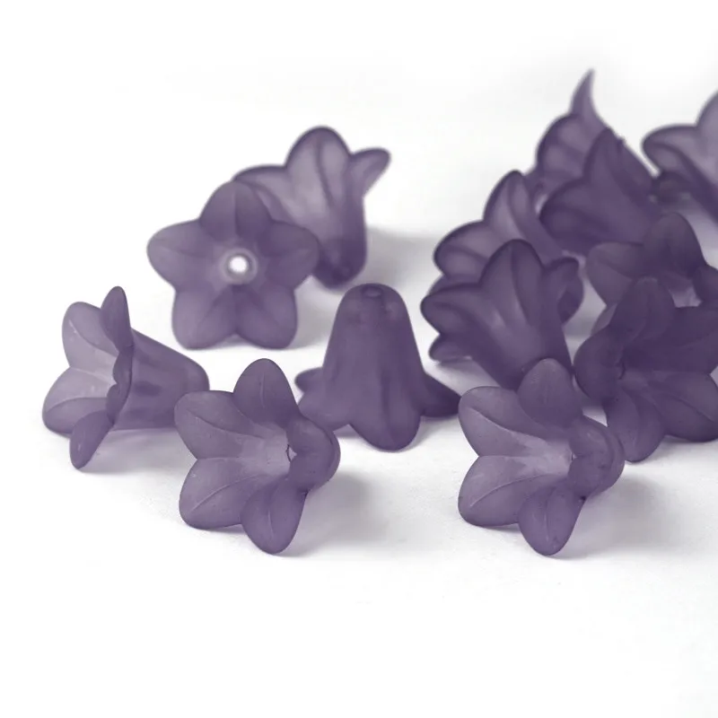 

50pcs Indigo Lily Frosted Transparent Acrylic Spacer Flower Beads for Jewelry Making DIY Bracelet Necklace 16x12 mm hole: 1.5 mm