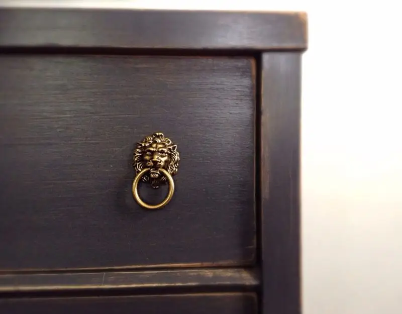 Vintage Lion Head 2x Brass Ring Dresser Drawer Cabinet Door Pull