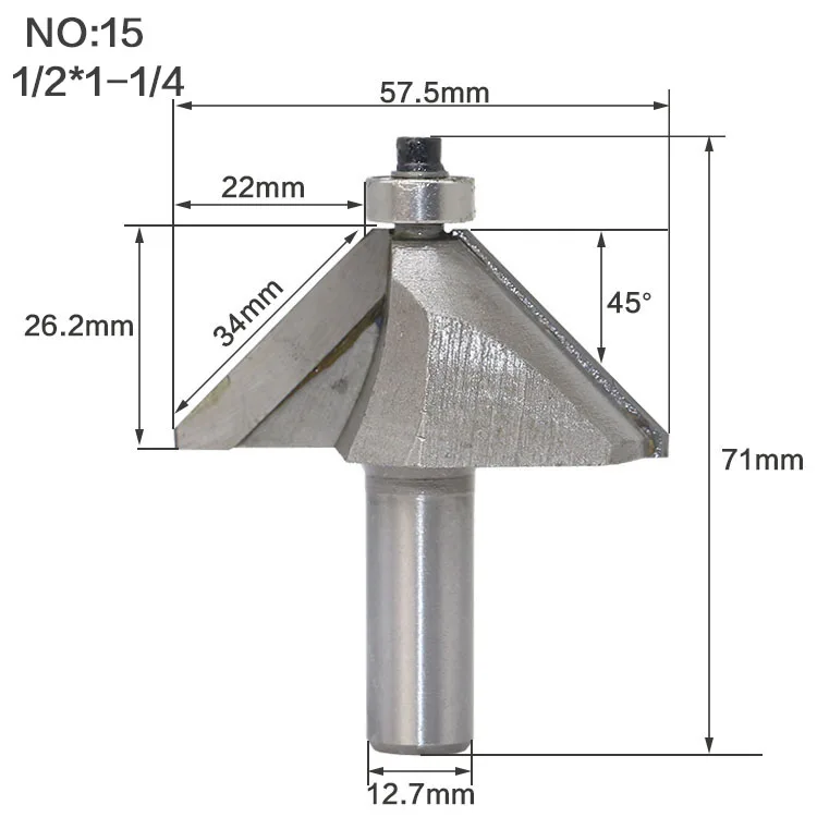 1 шт. 1/" 1/2" хвостовик фаски Фрезы для дерева конский нос бит 45 градусов Деревообрабатывающие инструменты с ЧПУ Два флейты Концевая фреза