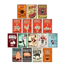 Барбекю вечерние таблички Винтаж металлический знак постер на стену в стиле «потертый шик античный паб гостиничном номере Ретро настенная живопись Домашний Декор 20x30 см