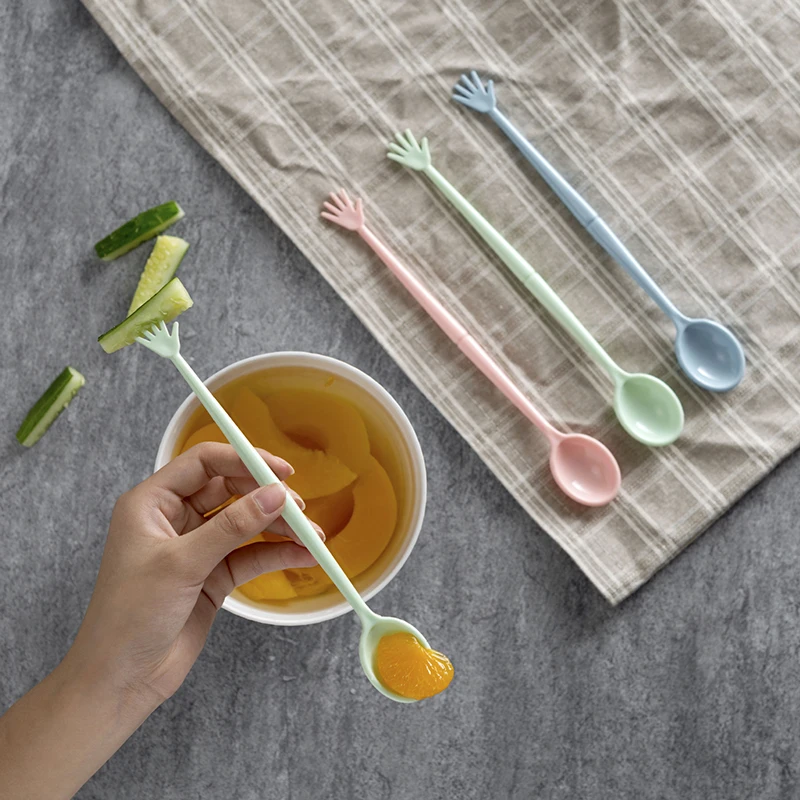 

3Pcs/set Double Head Fork Spoon Cartoon Hand Shape Two in one Fruit Fork Soup Spoon Household Tableware DIY Kitchen Accessories