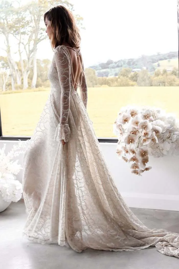 

Robe De Mariee 2019 Boho Beach Wedding Dress Vintage Lace Long Sleeve Vestido De Noiva Sexy Backless Bohemia Wedding Gowns