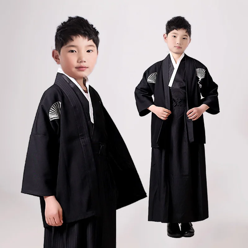 Boys Cosplay Costume Japanese Kids Kimono Yukata Traditional Samurai Robe Halloween Costumes Children Performance Clothes