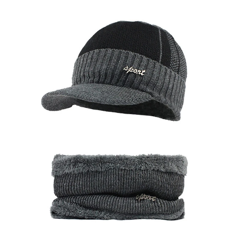 Unisex Knitted Baseball Cap Scarf Set Winter Women Wool Warm Skullies Beanies Hat Men Slouchy Mask Bonnet Knit Warmer Cap CP0321 (6)