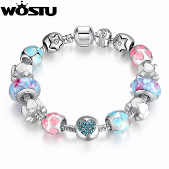 

European Style Romantic Silver 925 Heart Charm Murano Beads Bracelet for Women Fit Original Bracelets DIY Jewelry XCH1871