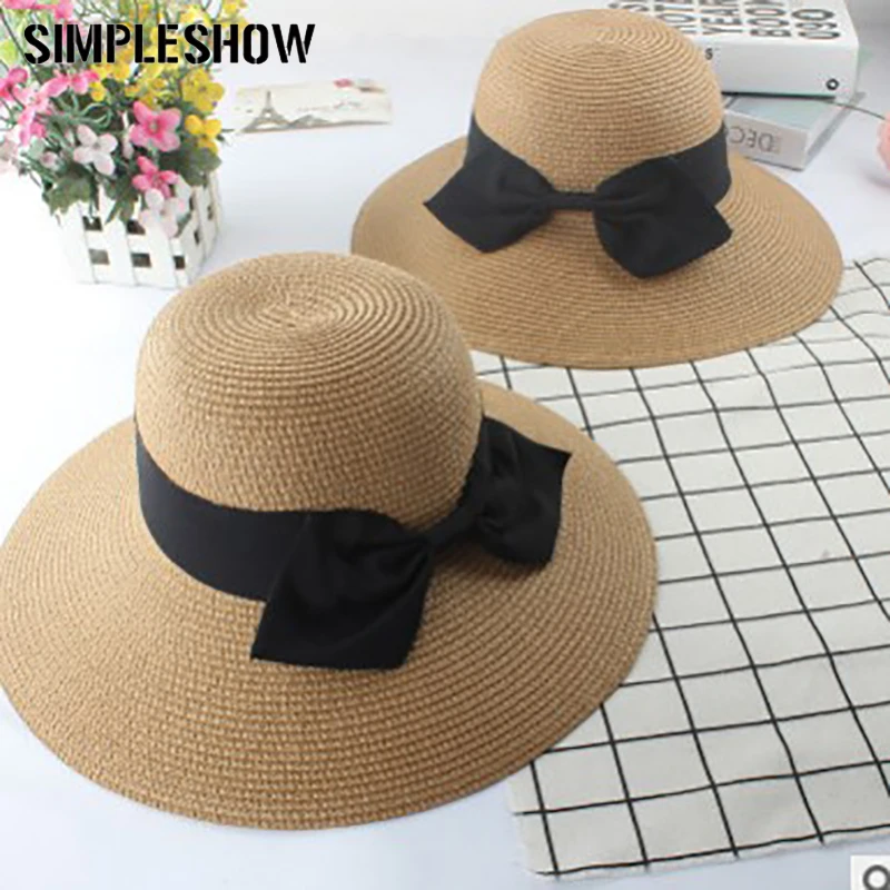 

SIMPLESHOW Brand Women Bow Visor Knitted Solid Color Sun Hats Ladies Beach UV Protection Hats Women's Summer Hat gorras