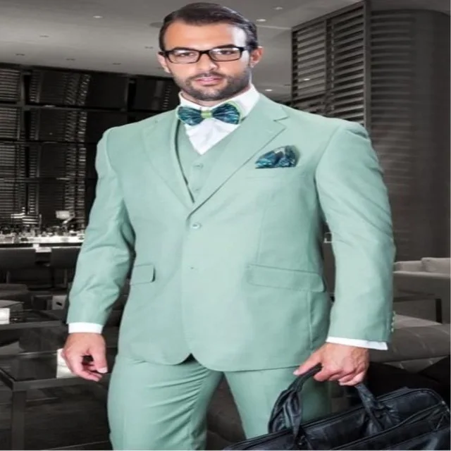 Latest Coat Pant Designs Mint Green Italian Suits Men Skinny Formal