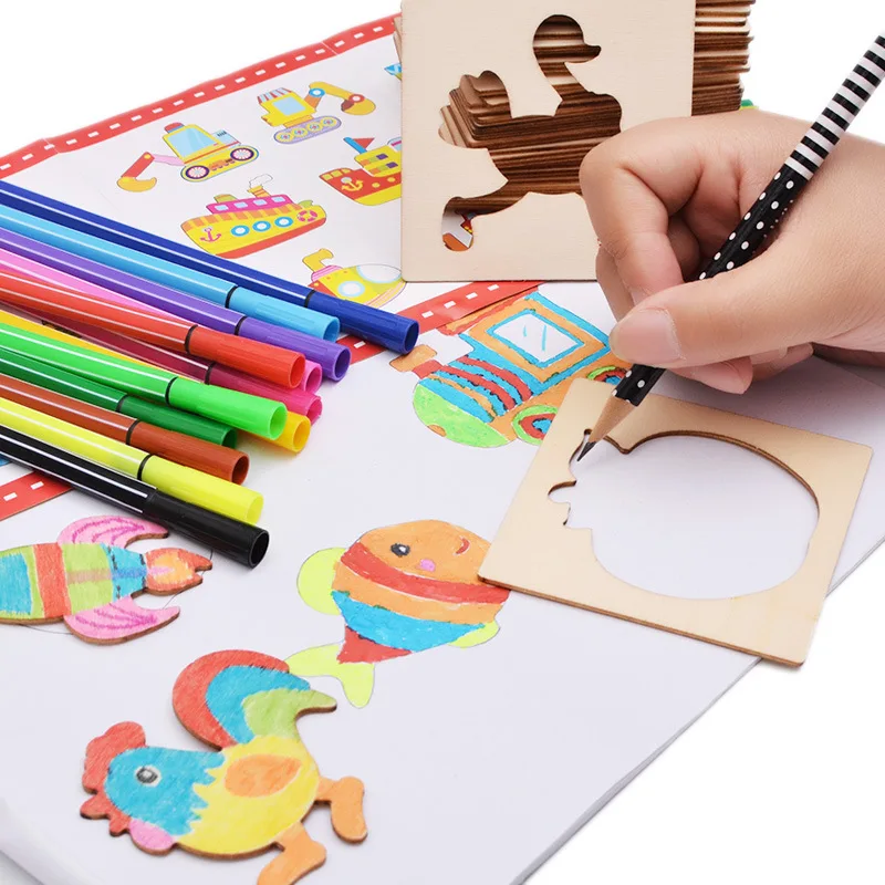 

Free shipping Children's wooden animal models Copying Notebook Toy set, Animal models 52PCS, Color pen 12PCS, Kids toy gift