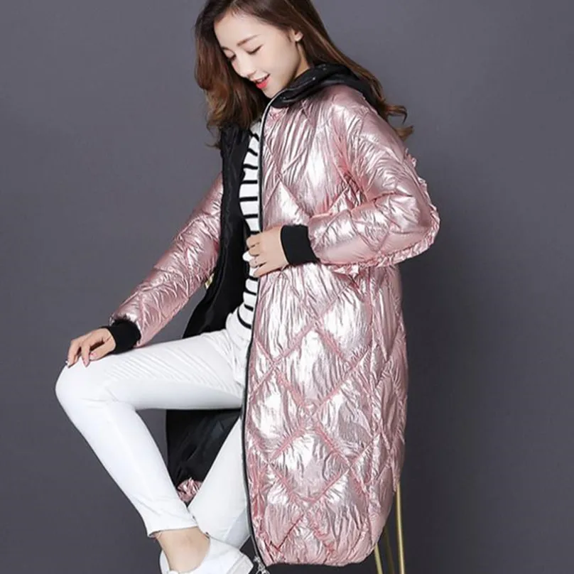 

new Bright Hooded Jacket Coat Women's Winter Warm Cotton Padded Long coat