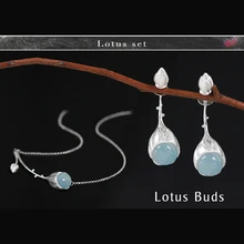Lotus Fun реальные 925 серебро творческий ручной Ювелирные украшения Элегантный Лотос почки комплект ювелирных изделий
