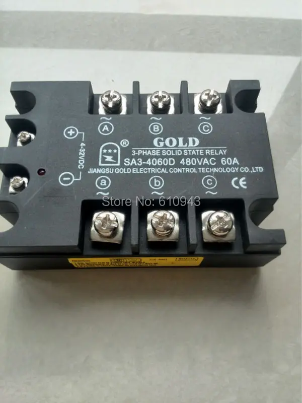 Three-Phase Solid State Relay SA3-4060D SSR 3-32VDC/40-530VAC 60A Turn-on 