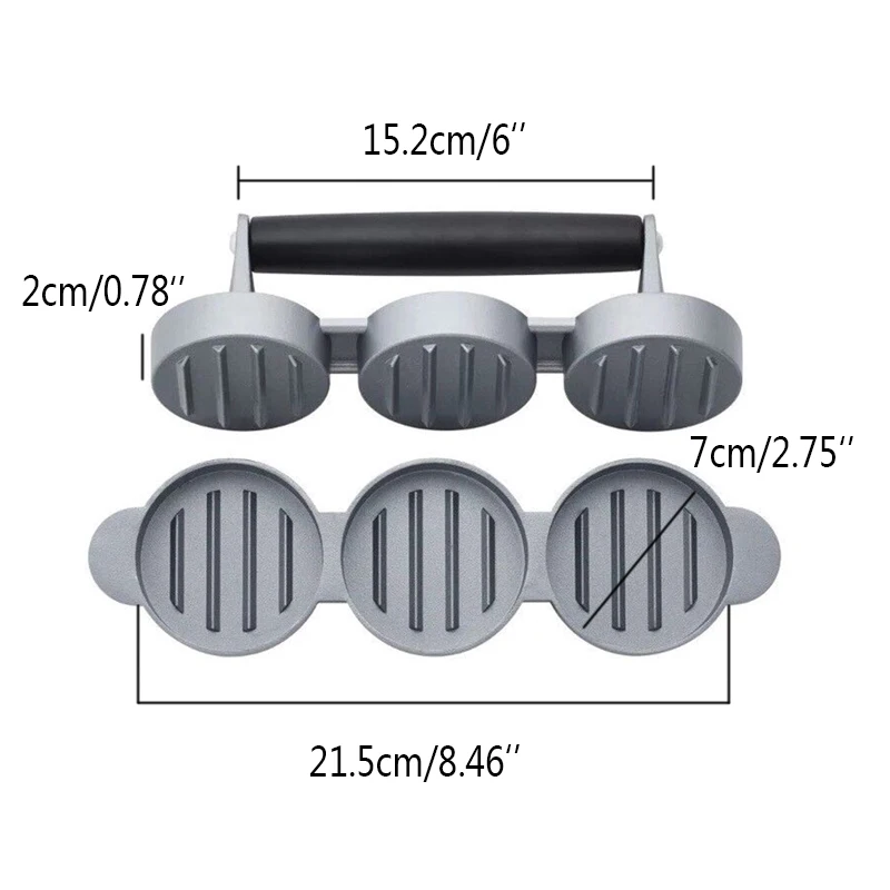 3 слота мини бургер ПРЕСС тройной алюминиевый круглый гамбургер пресс es ГОВЯЖЬЯ бургер производитель плесень металлический инструмент для приготовления пищи бургер ПРЕСС