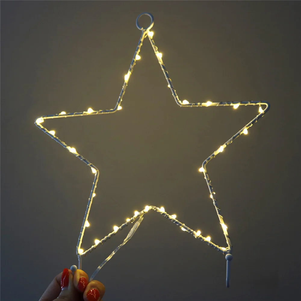 Теплая белая звезда светодиодный ночник неоновая металлическая рамка Вешалка Декоративные огни гирлянда вечерние праздничные свадебные декоративная батарея работает