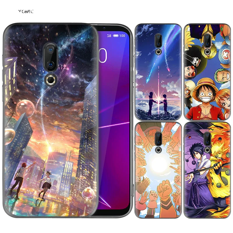 

Silicone Case for Meizu 16 16th M6T Black Dark Coque Shell Cell Phone Tpu Cover Dull Polish Anime Cartoon Your Name One piece na