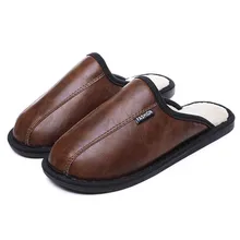 Зимняя пара кожаных хлопковых тапочек; Мужская обувь большого размера; домашние теплые Нескользящие тапочки из водонепроницаемого материала; женские шлепанцы