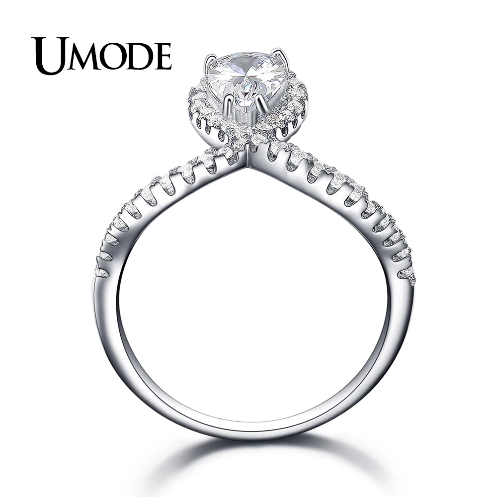 UMODE модные 925 пробы серебряные кольца для женщин Свадебные обручальные грушевидные CZ Ювелирные изделия вечерние подарки Bague Femme Anillos ULR0341