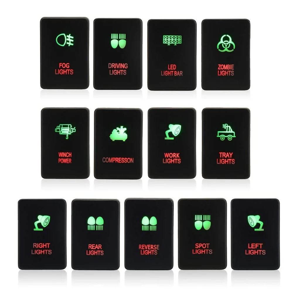 

12V Green&Red LED Push Switch On-Off w/Connector Wire for Toyota Prado RV4 Hilux Landcruiser 2006-2011