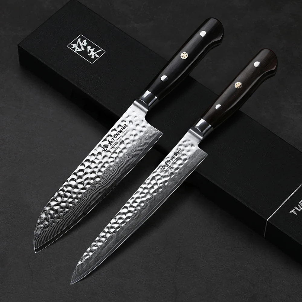 

TURWHO 2Pcs Kitchen Knife Set 67 Layer VG-10 Damascus Stainless Steel Razor Sharp Japanese Chef Knife Slicing Cleaver Knife Sets