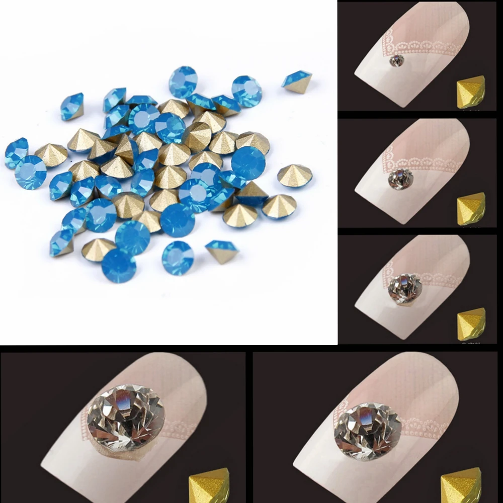 Nail Art Стразы Голубой опал Цвет много Siez мини Pointback хрустальные камни свободный страз бисера DIY Nail Art украшения