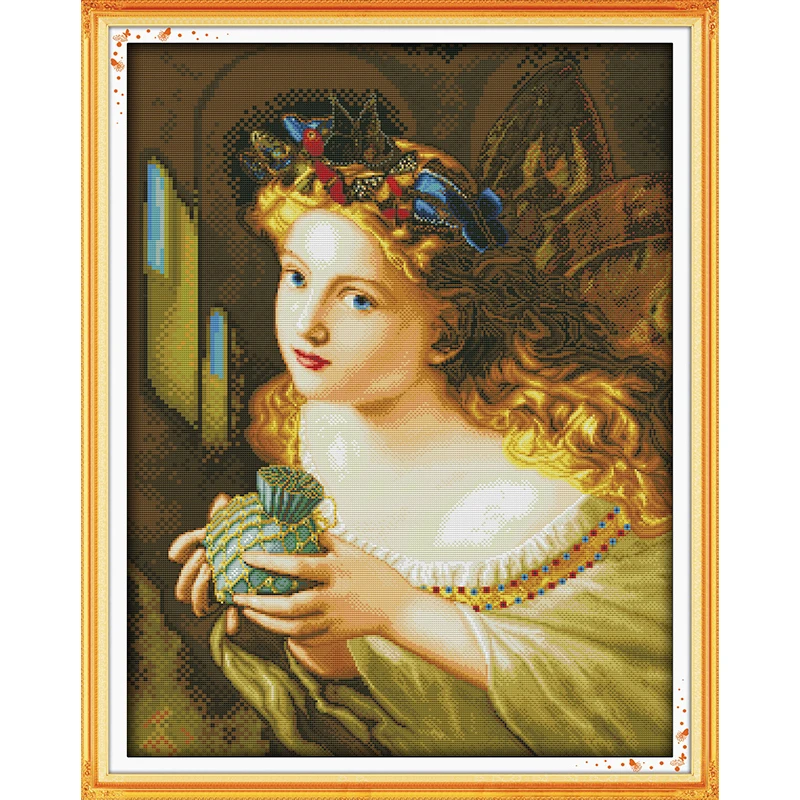 

Girl with golden hair Chinese cross stitch kits Ecological cotton stamped printed 14 11CT DIY Christmas gift wedding decoration