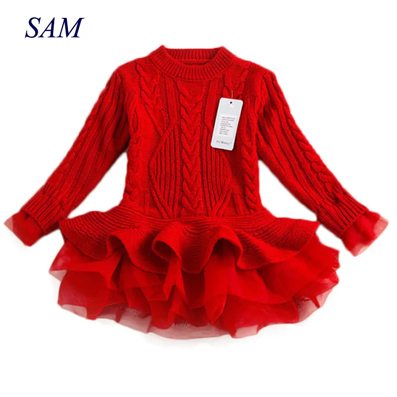 Günstige Dicke Warme Mädchen Kleid 2018 Weihnachten Hochzeit Kleid Gestrickt Chiffon Winter Kinder Mädchen Kleidung Kinder Kleidung Mädchen Kleid