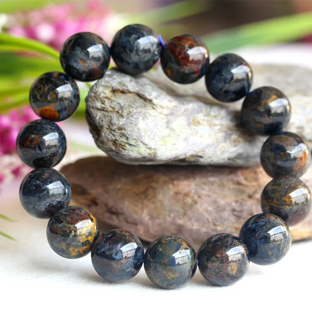 Natural Genuine Aaa Blue Pietersite Stretch Men S Finish Natural Genuine Aaa Blue Pietersite Stretch Men S Finish Bracelet Round Beads 14mm 04115