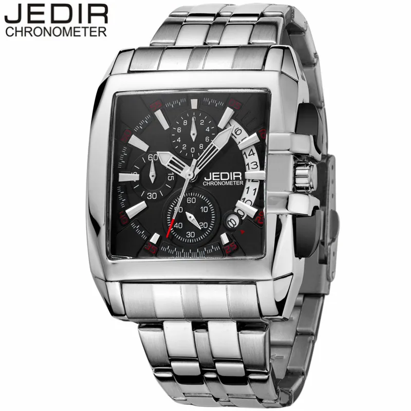 Beste JEDIR CHRONOGRAPH Auto Datum Heren Horloges Top Brand Luxe Zilveren Roestvrij Staal Horloges Mannen Mannelijke Quartz Horloge 2018