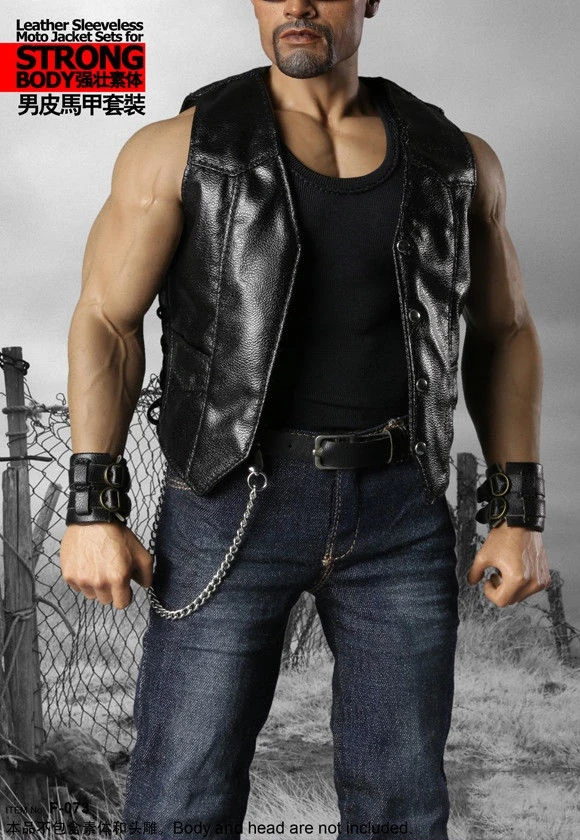 

SuperMCTOYS F-073 1/6th Leather Sleeveless Moto Jacket Sets for Strongbody for 12inch Collectible Action Figure DIY