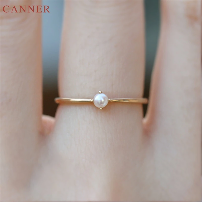 Tiny Pearl Rings for Women Wedding Engagement Ring Gold Woman Fashion Jewelry Anniversary Gifts amillos mujer C4