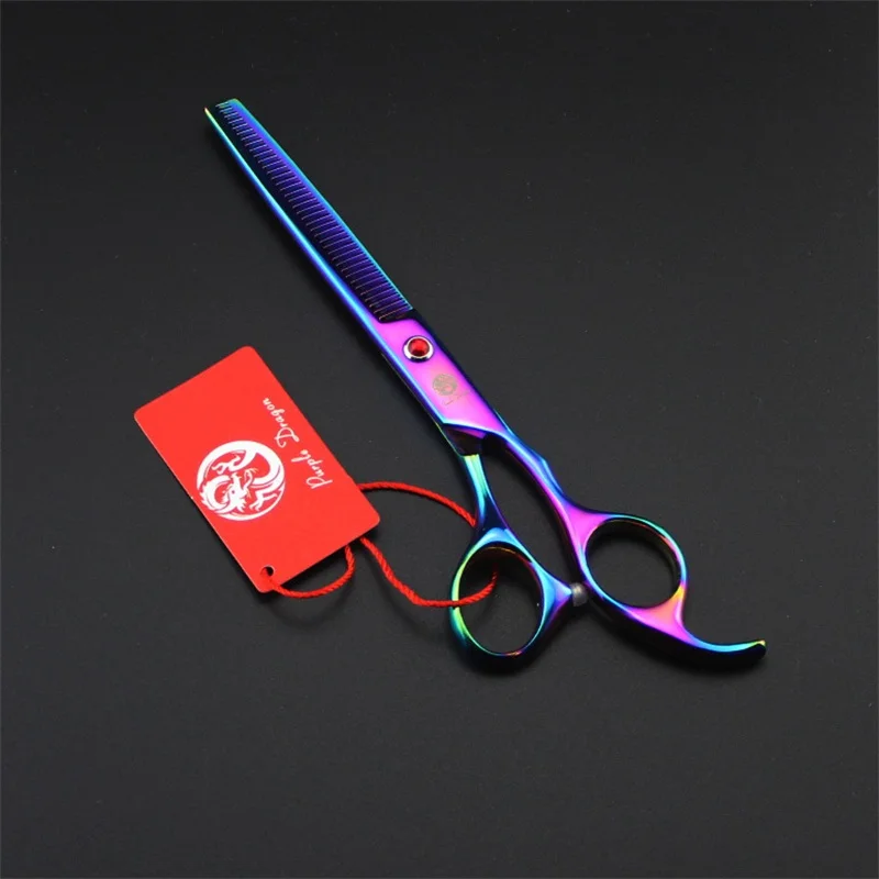 Purple dragon 7.0 inch Professional pet scissors for dog grooming High Quality Straight & Thinning & Curved Scissors 4pcsset (8)