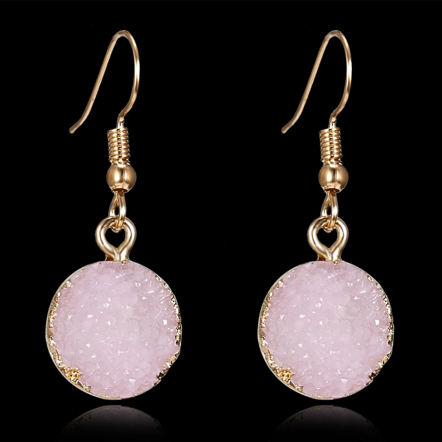 Unique Sparkly Colorful Drusy Round Circle Dangle Earings Pink Quartz Color Resin Stone Druzy Earrings For Women Jewelry E1318