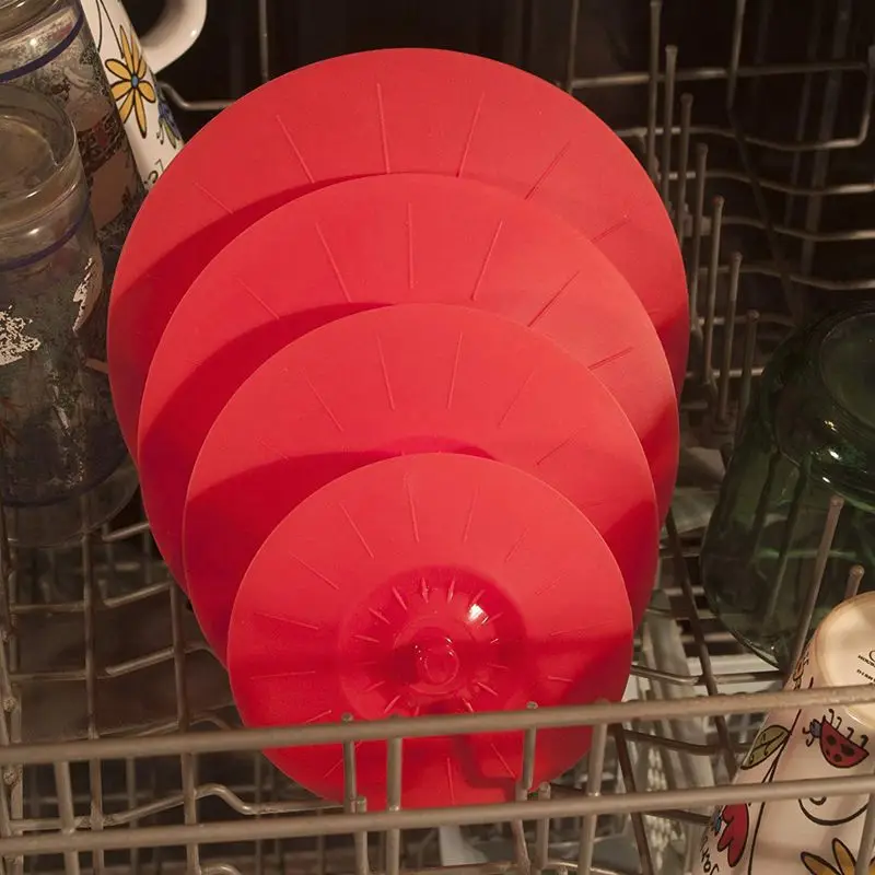 Силиконовые крышки чаши красного цвета, набор из 5 многоразовых присосок крышки для чаш, горшков, чашек. Пищевая безопасная натуральная рукоятка, блокирующая рука