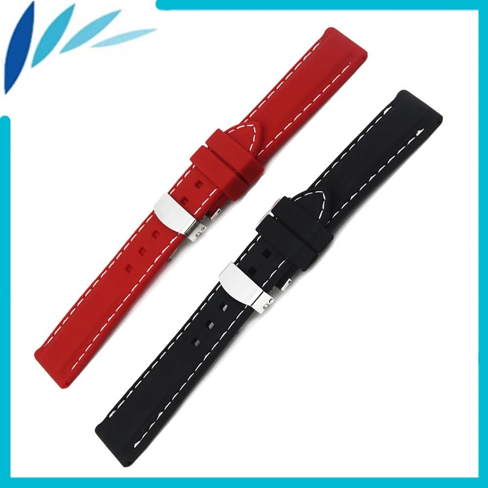 

Silicone Rubber Watch Band 20mm 22mm 24mm for Hamilton Hidden Clasp Strap Wrist Loop Belt Bracelet Black Red + Tool + Spring Bar