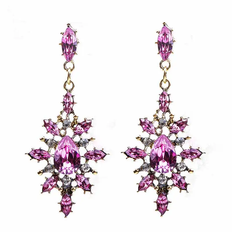 Crystal Water Drop Earrings CZ Vintage Geometric Gold Square Exaggerated Long Dangle Earrings for Women Brincos Party Jewelry - Окраска металла: ES2149 Pink