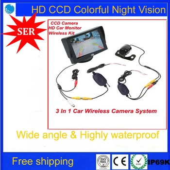 

Factory Promotion 4.3" TFT LCD Monitor Car Rear View Kit + HD CCD Wireless Reversing Camera Waterproof 170 Degree Free Shipping