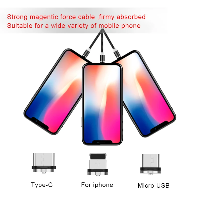 ACCEZZ 3 в 1 Магнитный Кабель зарядного устройства для iPhone XS XR 8 Plus зарядный Шнур Micro usb type-C для samsung S9 Line 1/2M