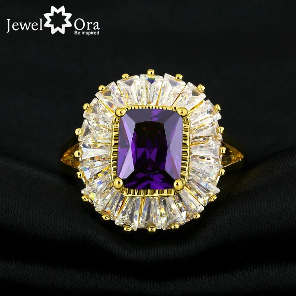 Colorful Party Jewelry AAA Cubic Zirconia Rings For Womens Gold Color Exaggerated Ring Accessories Best Gifts(JewelOra RI101288)