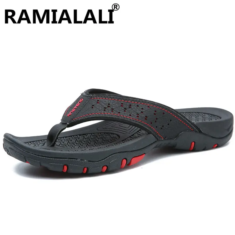 

Men Leather Flip Flops Beach Shoes Flat Designer Spring Summer Slippers Fashion Slides Rubber Outdoor Slippers Men