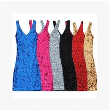 Free Shipping Women’s Sequined Sleeveless Vest Dress Costumes Paragraph Nightclub Dance Costumes Sexy Clubwear Sexy Club Dress